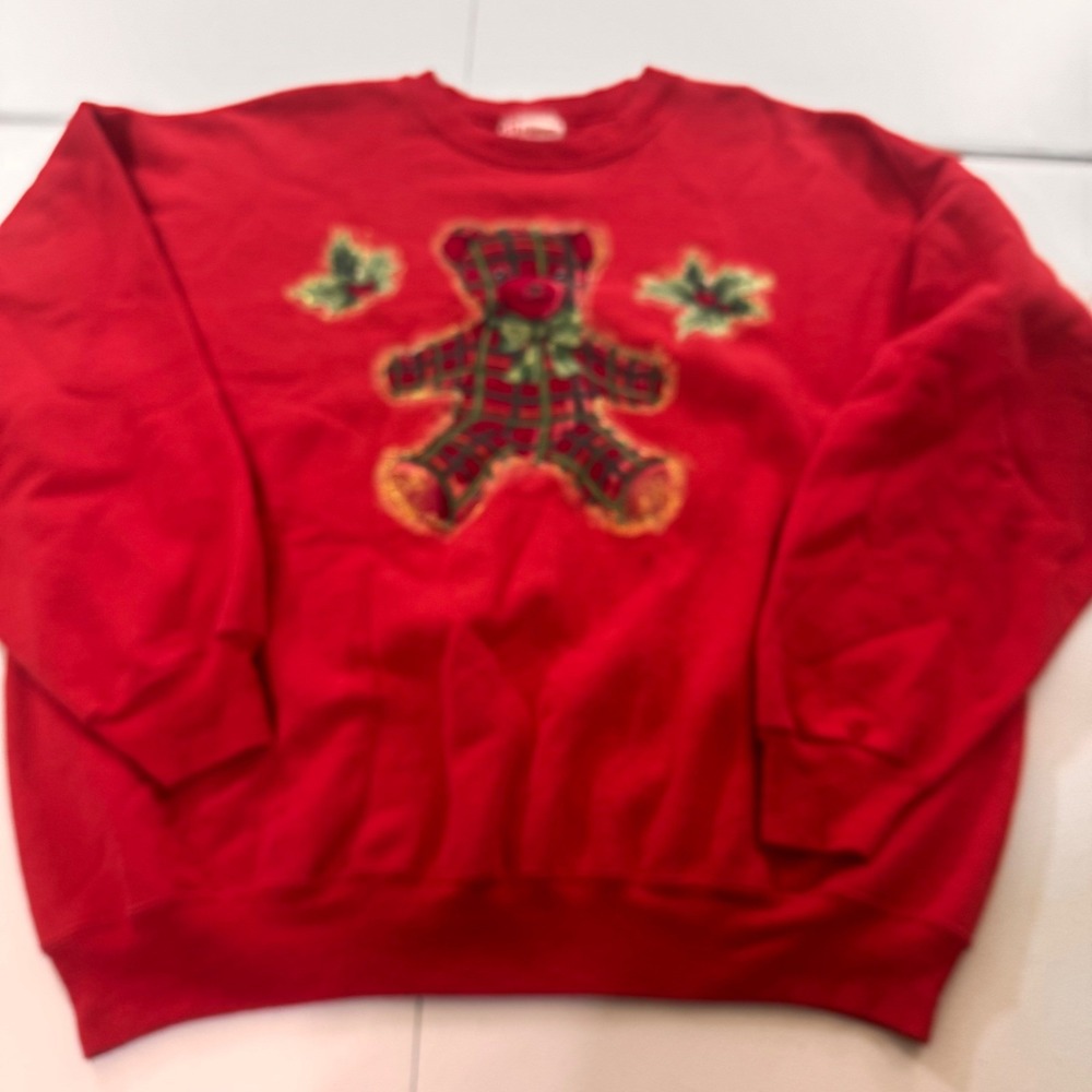 VTG Red Teddy Bear urgly Christmas Sweatshirt XXL Premium Weight holiday‎ unisex